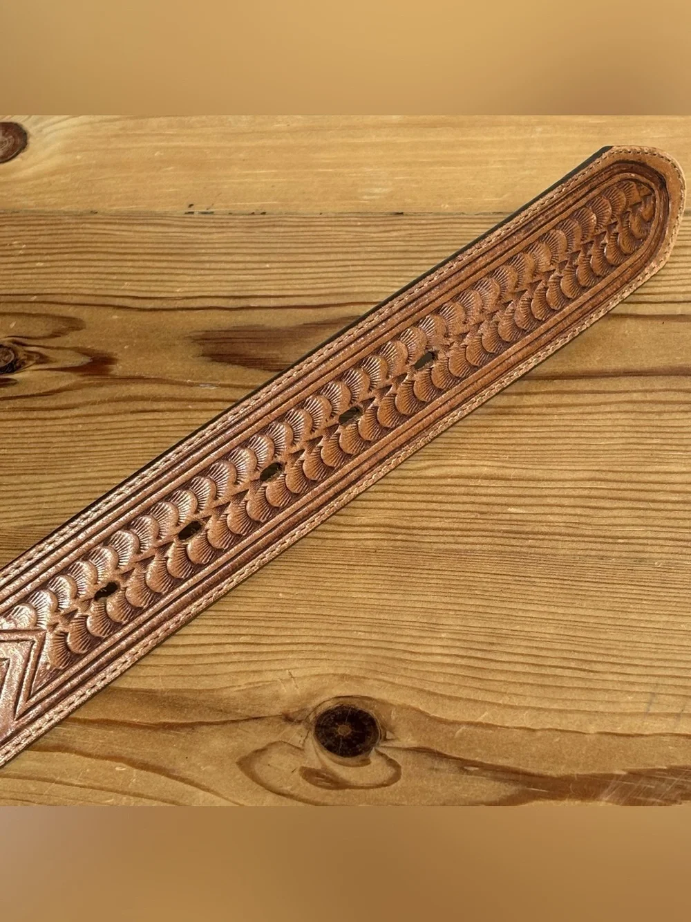 Vintage Leegin Leather Belt Mens Brown Tooled Buffalo Nickel Western Sz 40